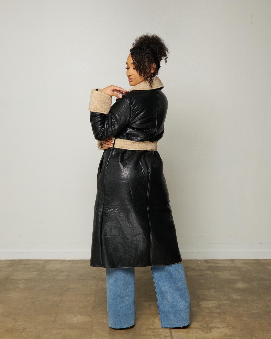 Faux Fur Waist Belt Coat