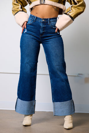 Cuffed Wide Leg Denim