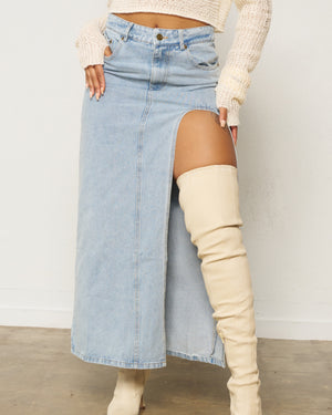 Denim High Split Maxi Skirt