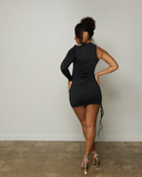 Ruched Mesh Mini Dress