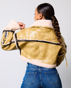 Cropped Vegan Leather Shearling