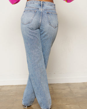 Distress Straight Leg Denim Jeans