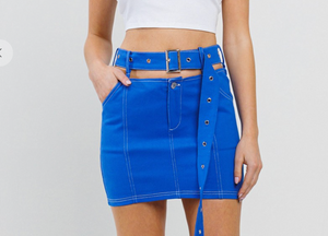 Cutout Stitched Belt Skirt